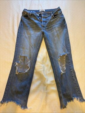 Free People Women’s Distressed Blue Denim Jeans